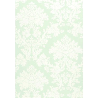 Sample - Schumacher Tierni Damask Wallpaper in Robin's Egg For Sale