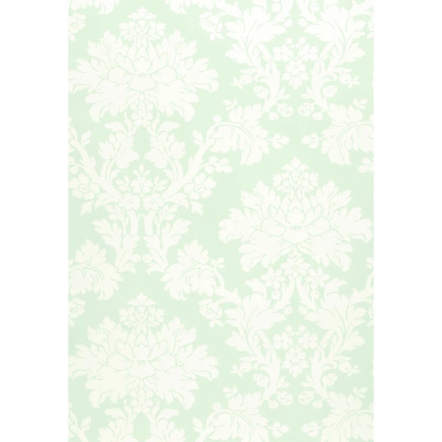 Sample - Schumacher Tierni Damask Wallpaper in Robin's Egg For Sale