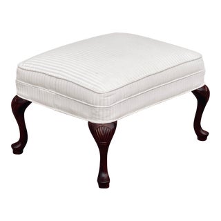 Vintage Queen Anne Cherry Upholstered Ottoman Footstool For Sale
