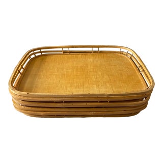 1950s Vintage Bamboo and Wicker Serving Trays - Set of 5 For Sale