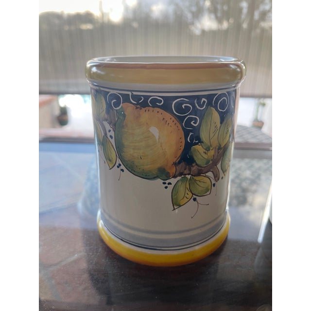 Mediterranean Vintage Handmade Rampini Italy Lemons Ceramic Cruet Set & Wine Cooler - 6 pcs For Sale - Image 3 of 10