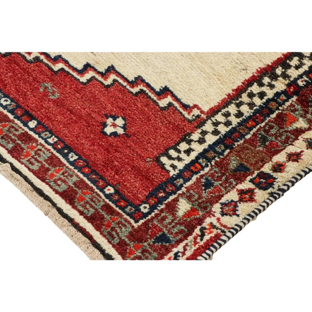 Textile Antique Gabbeh Persian Tribal Rug, Beige With Geometric Medallion - Rug & Kilim For Sale - Image 7 of 8