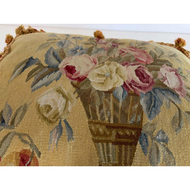 French Aubusson Style Tapestry Pillow with Silk Velvet Backing For Sale - Image 12 of 15