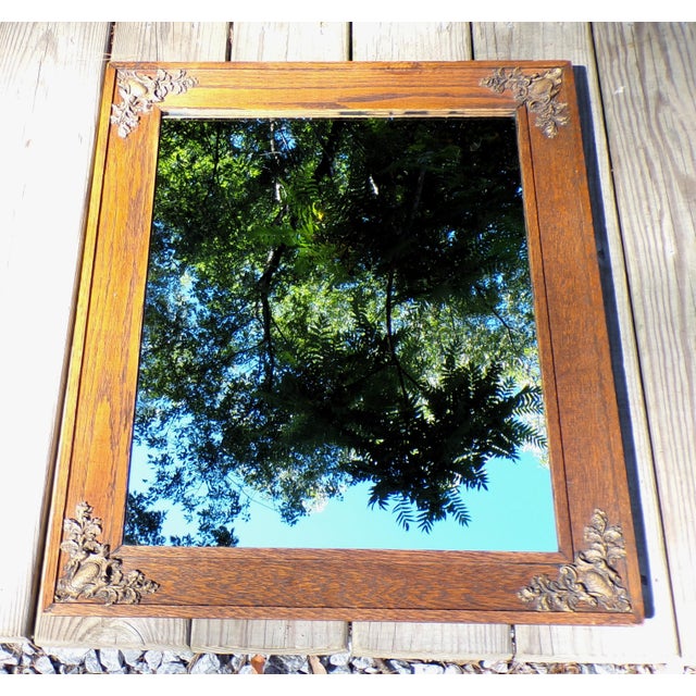 Antique Solid Oak Framed Wall Mirror Gesso Oak & Acorn C. 1900 For Sale - Image 4 of 9