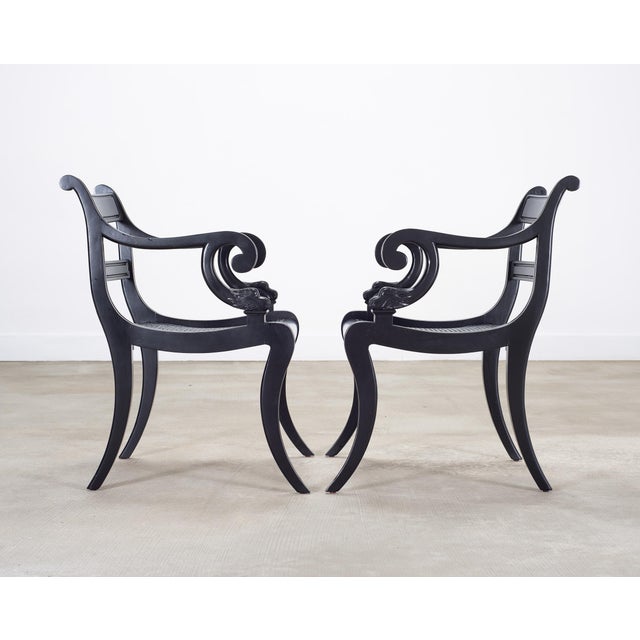 Set of Four Ralph Lauren Style Regency Caned Dining Armchairs For Sale - Image 14 of 18