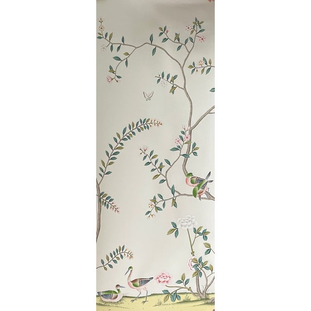 Textile Chinoiserie Floral Hand Painted Wallpaper Mural Panel - 6 Panels For Sale - Image 7 of 7