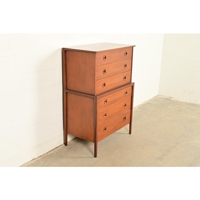 Drexel John Van Koert for Drexel Counterpoint Mid-Century Modern Sculpted Walnut Highboy Dresser, 1950s For Sale - Image 4 of 18