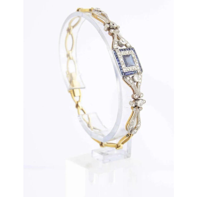 Traditional Belle Époque Sapphire Diamond Gold Platinum Bracelet For Sale - Image 3 of 8