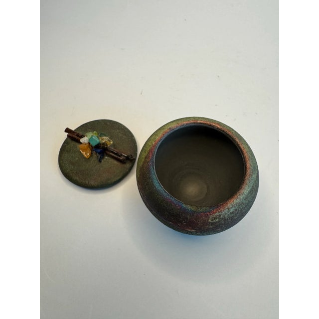 Stone Modern Asian Small Raku & Polished Stones Lidded Jar For Sale - Image 7 of 10