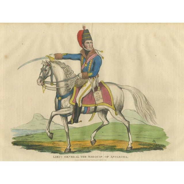 Black Richard Evans, Marquis of Anglesey in Hussar Uniform with Raised Saber, Hand Colored, 1815, Engraving For Sale - Image 8 of 8