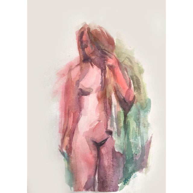 Contemporary Original Expressionist Female Nude Watercolor Painting by Valeriya Serova For Sale