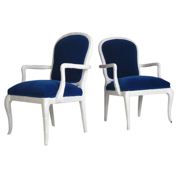 Serge Roche Style Cobalt Mohair Chairs - A Pair For Sale