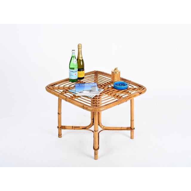 French Riviera Square Coffee Table in Rattan and Bamboo attributed to Tito Agnoli, Italy, 1960s For Sale - Image 14 of 17
