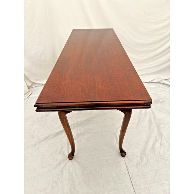 1990s Vintage Expanding Sofa Table Two Drawers Chippendale Legs Cherry Wood For Sale - Image 11 of 12