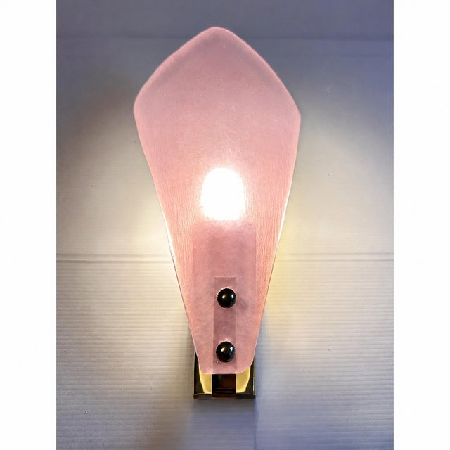 Contemporary Elegant Pink Sanded Leaf Murano Glass Wall Sconces, Set of 4 For Sale - Image 3 of 9