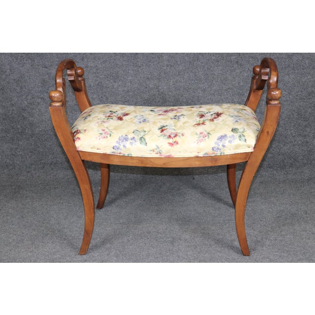 Biedermeier Carved Walnut Italian Biedermeier Style Carved Bench C. 1930's For Sale - Image 3 of 9