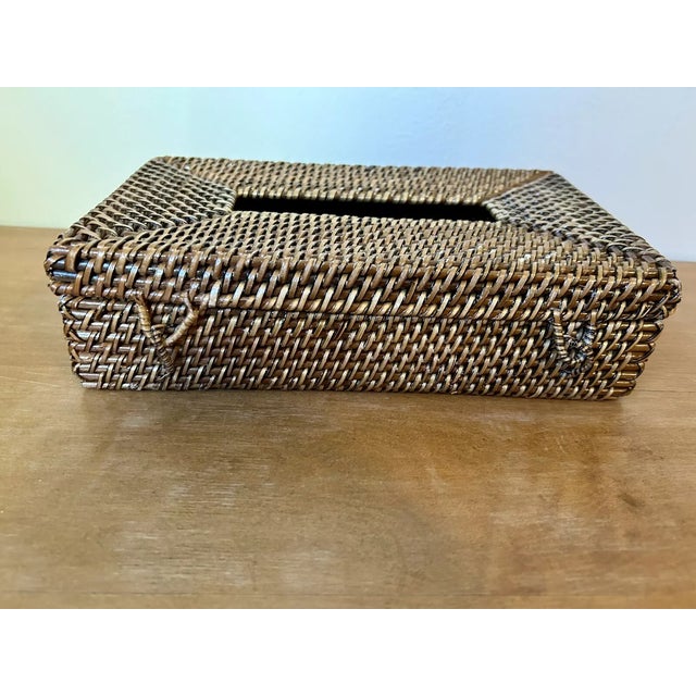 Mid-Century Modern Vintage Brown Rattan Long Tissue Box Cover For Sale - Image 3 of 4