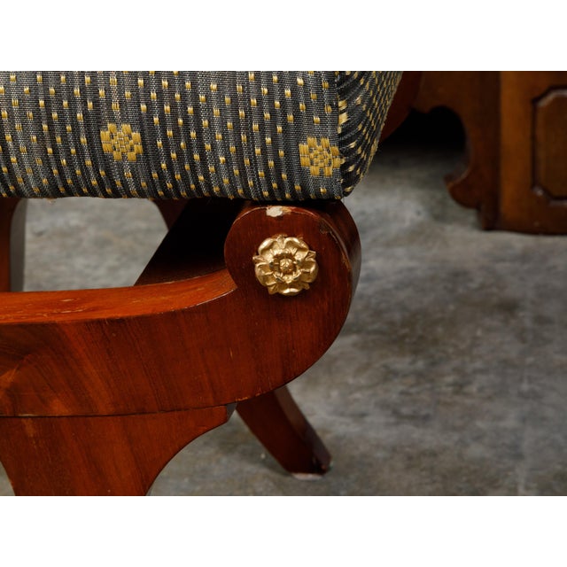 Biedermeier Period 19th Century Walnut Stool with Gilt Rosettes and Upholstery For Sale - Image 4 of 9