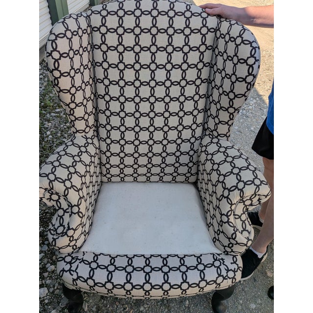 Sylvia Wingback Chair With Ottoman/Stool. Model Is a Traditional Queen Anne Style Chair With Cabriole Legs and Rolled Arms. For Sale - Image 13 of 14