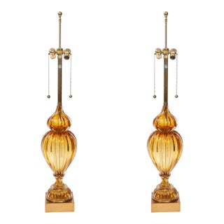 Pair of Murano Glass Lamps by Marbro For Sale