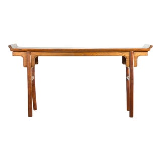 Chinese Vintage Altar Table with Everted Flanges and Natural Brown Patina For Sale