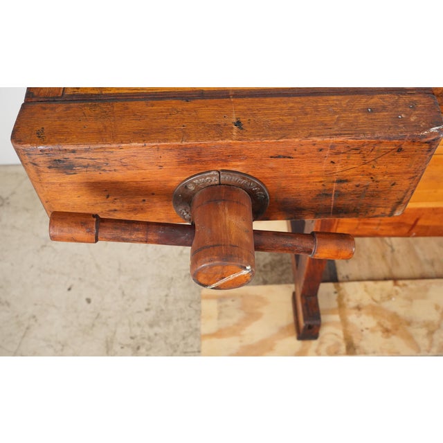 Wood Vintage Industrial Woodworkers Workbench For Sale - Image 7 of 16
