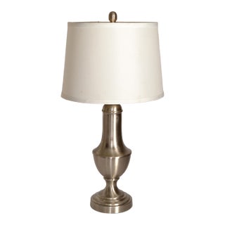 Vintage Regency Silver Steel Turned Tapered Table Lamp Drum Shade For Sale