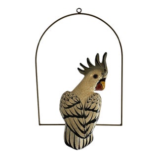 Mid 20th Century Mexican Oversized Paper Mache Cockatoo on Hanging Perch For Sale