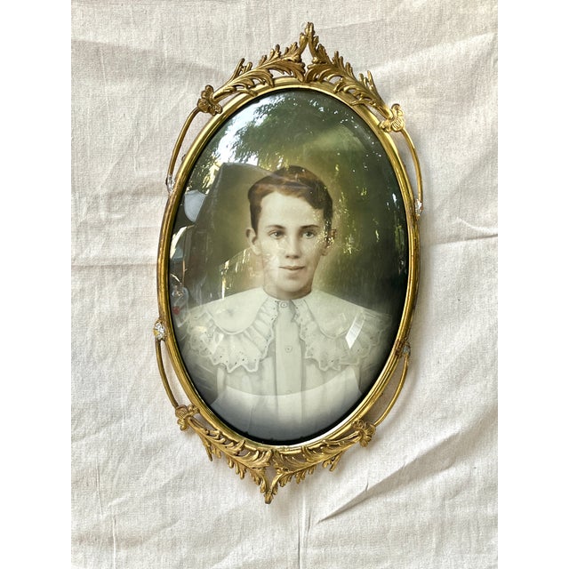 Brass Antique Victorian Portrait of a Boy With Ruffle Shirt For Sale - Image 8 of 8