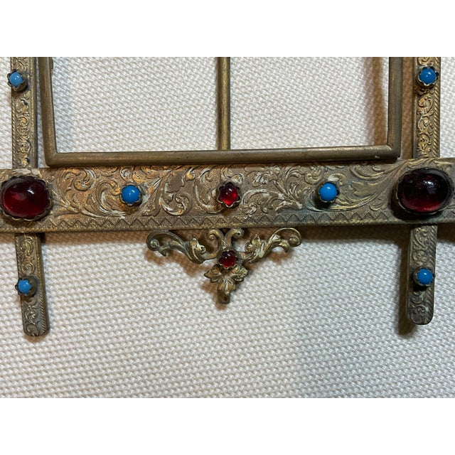 1920s Antique Austro-Hungarian Style Jeweled Brass Picture Frame – Renaissance Revival For Sale - Image 5 of 12