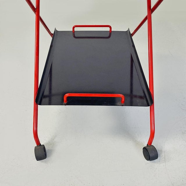 Italian Modern Black and Red Metal Food Trolley on Wheels, 1980s For Sale - Image 6 of 14
