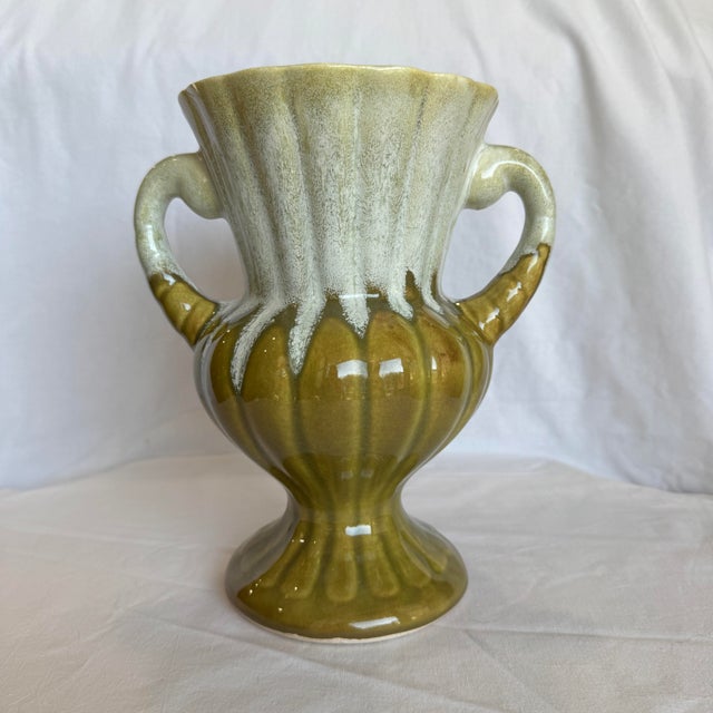 Dark Green Vintage Urn Drip Glaze in Green Tones Planter 9.5 Inches For Sale - Image 8 of 8