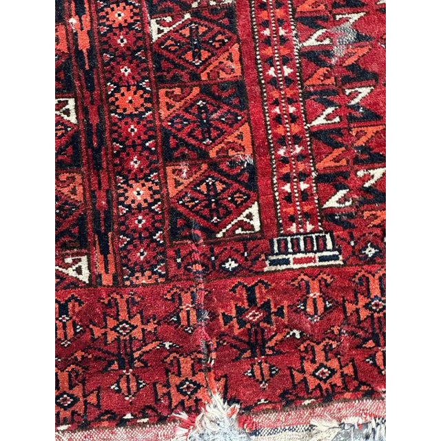 Maroon Antique Distressed Tribal Turkmen Rug, 1890s For Sale - Image 8 of 18