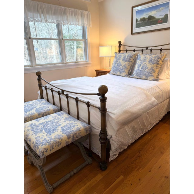 2020s A Pair of Custom Toile Shams in Butter Yellow and Blue For Sale - Image 5 of 10