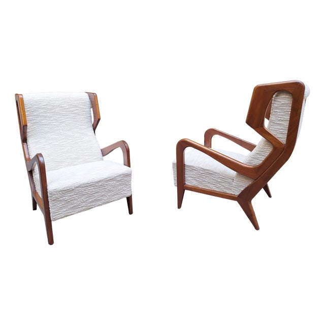 Armchairs Wooden Ears Model in White Boucle by Gio Ponti for Manifattura Artigianale Italiana, 1990s, Set of 2 For Sale