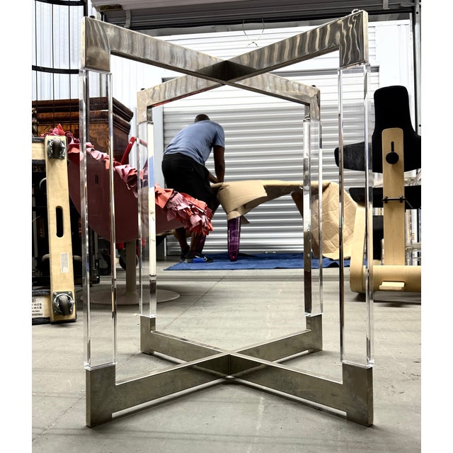 CHARLES HOLLIS JONES, 'Metric Line' dining table base, mid 20th century, Lucite, nickel-plated metal. Produced by Charles...