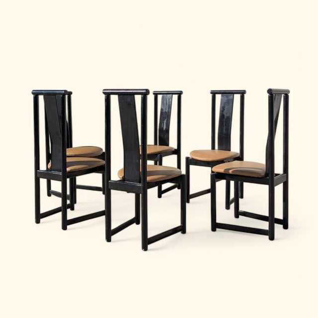 Set of Six BiF Postmodern Black Lacquer Dining Chairs, 1980s For Sale - Image 11 of 17