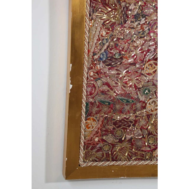 Mughal Embroidered Metal Threaded Tapestry from Rajasthan Framed For Sale - Image 12 of 13