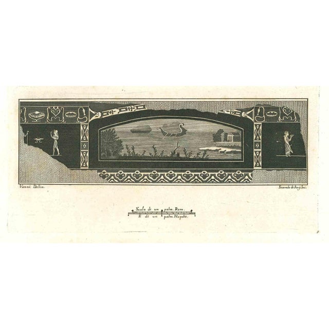 Ancient roman fresco, from the series "antiquities of herculaneum", is an original etching on paper realized from a design...