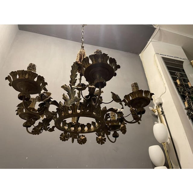 Large Vintage Italian Tole Chandelier, 1940s For Sale - Image 10 of 16