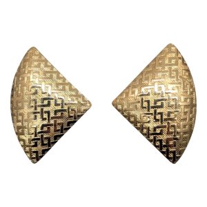 Vintage 1980s Signed Trifari Goldtone Wedge Shaped Geometric Design Clip Earrings-2 Pieces
