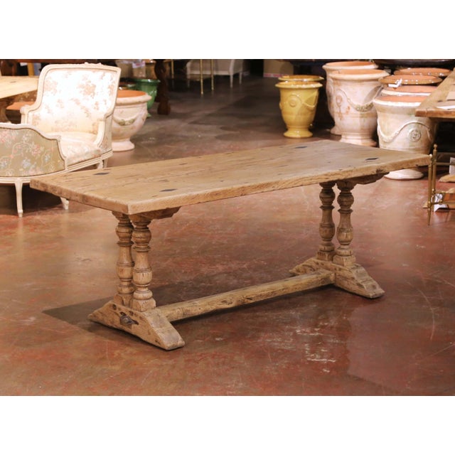 19th Century French Bleached Oak Single-Plank Refectory Table With Baluster Legs For Sale In Dallas - Image 6 of 9