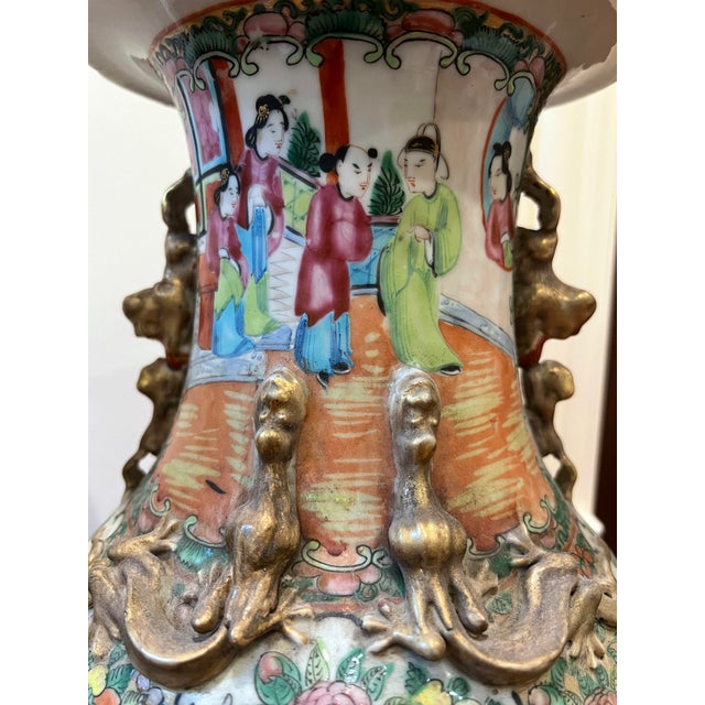 Antique Rose Medallion Tall Vases - a Pair For Sale In Chicago - Image 6 of 8