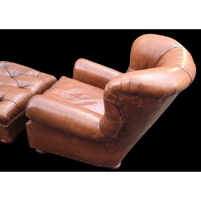 Vintage Ralph Lauren Leather Writer's Club Chair & Ottoman For Sale - Image 9 of 12