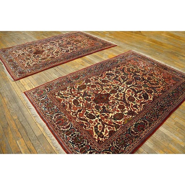 1920s 1920s Scatter Pair of Beige Field Floral Antique Kashan Knotted Wool Carpet Rug For Sale - Image 5 of 10