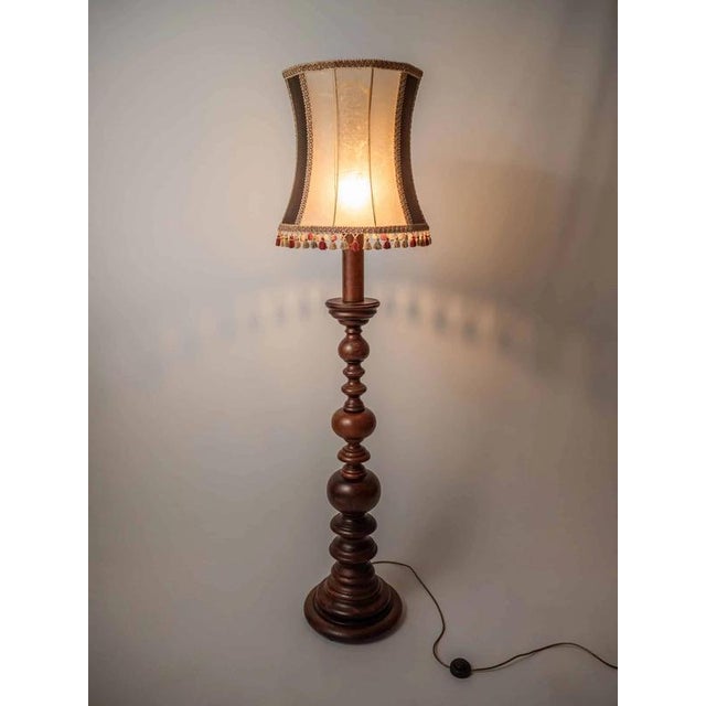 Textile Wooden Floor Lamp with Bladder Shade For Sale - Image 7 of 7