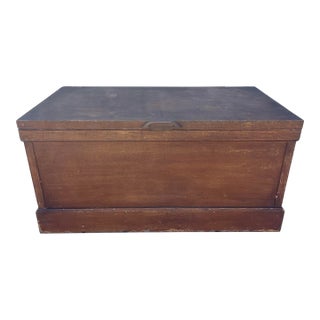 Large Primitive Trunk Coffee Table With Rustic Metal Handles For Sale