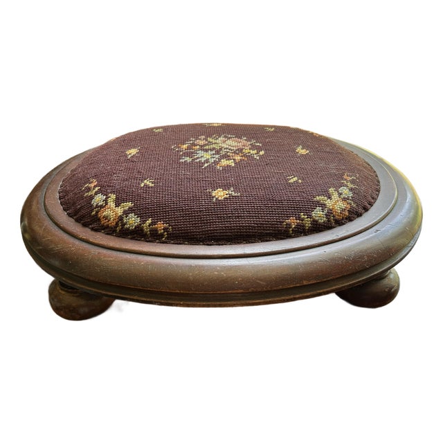 Petite Needle Point Footstool For Sale