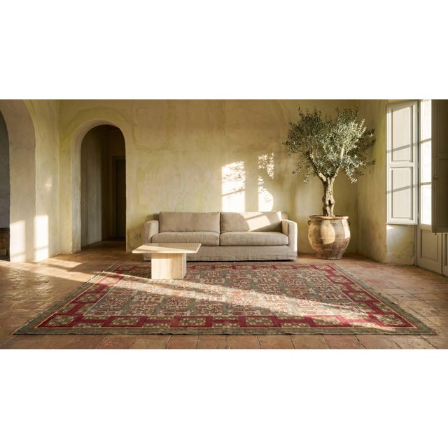 Dove-Gray Background Artistic Geometric Design Antique Ukrainian Pile Rug For Sale - Image 12 of 12