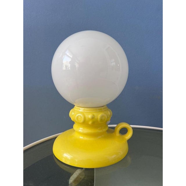 Glass Yellow Ceramic Table Lamp with Glass Shade, West Germany For Sale - Image 7 of 11
